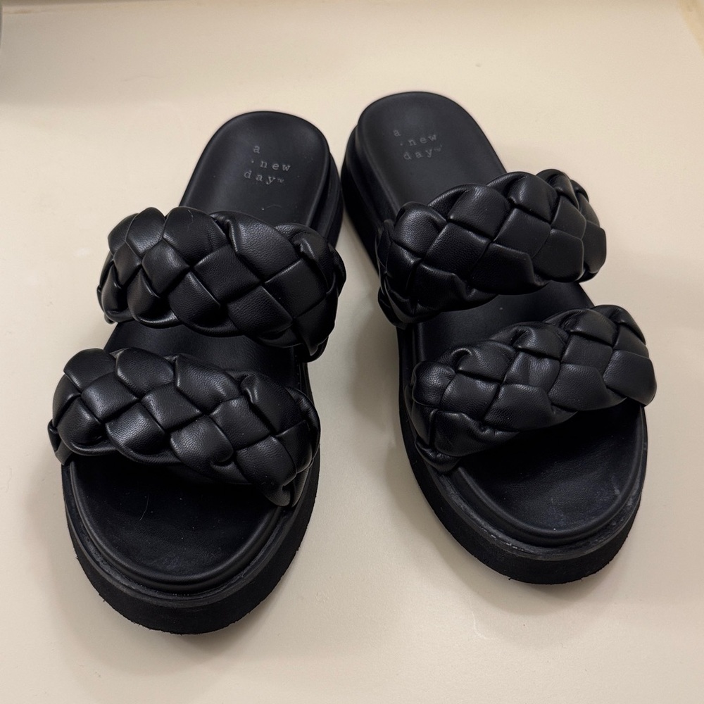 A New Day Black Braided Double Strap Slide Sandals Women’s Size 8 Target Shoes
